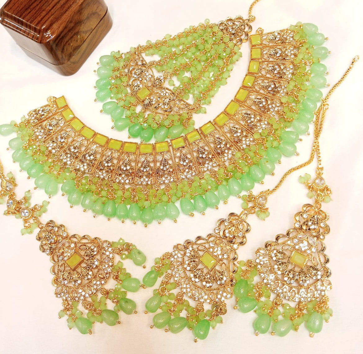 Dazzling Antique Bridal Necklace, Earrings, & Tikka Ensemble