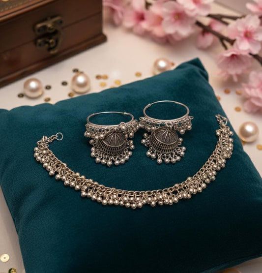Steel necklace and jhumki