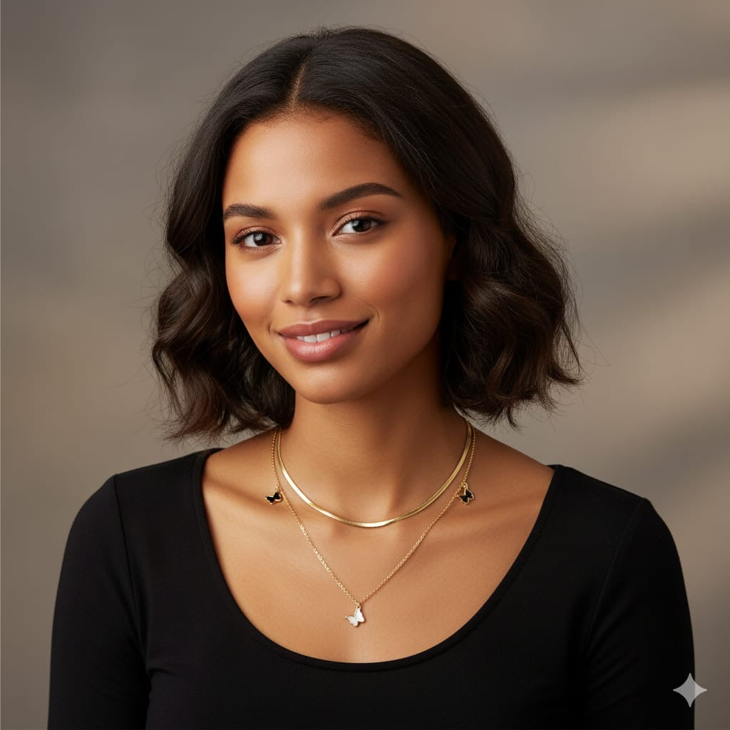 316L stainless steelbutterfly double chain necklace