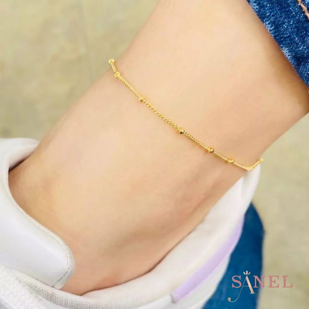 Elegant Gold Tiny Bead Chain Anklet for Women