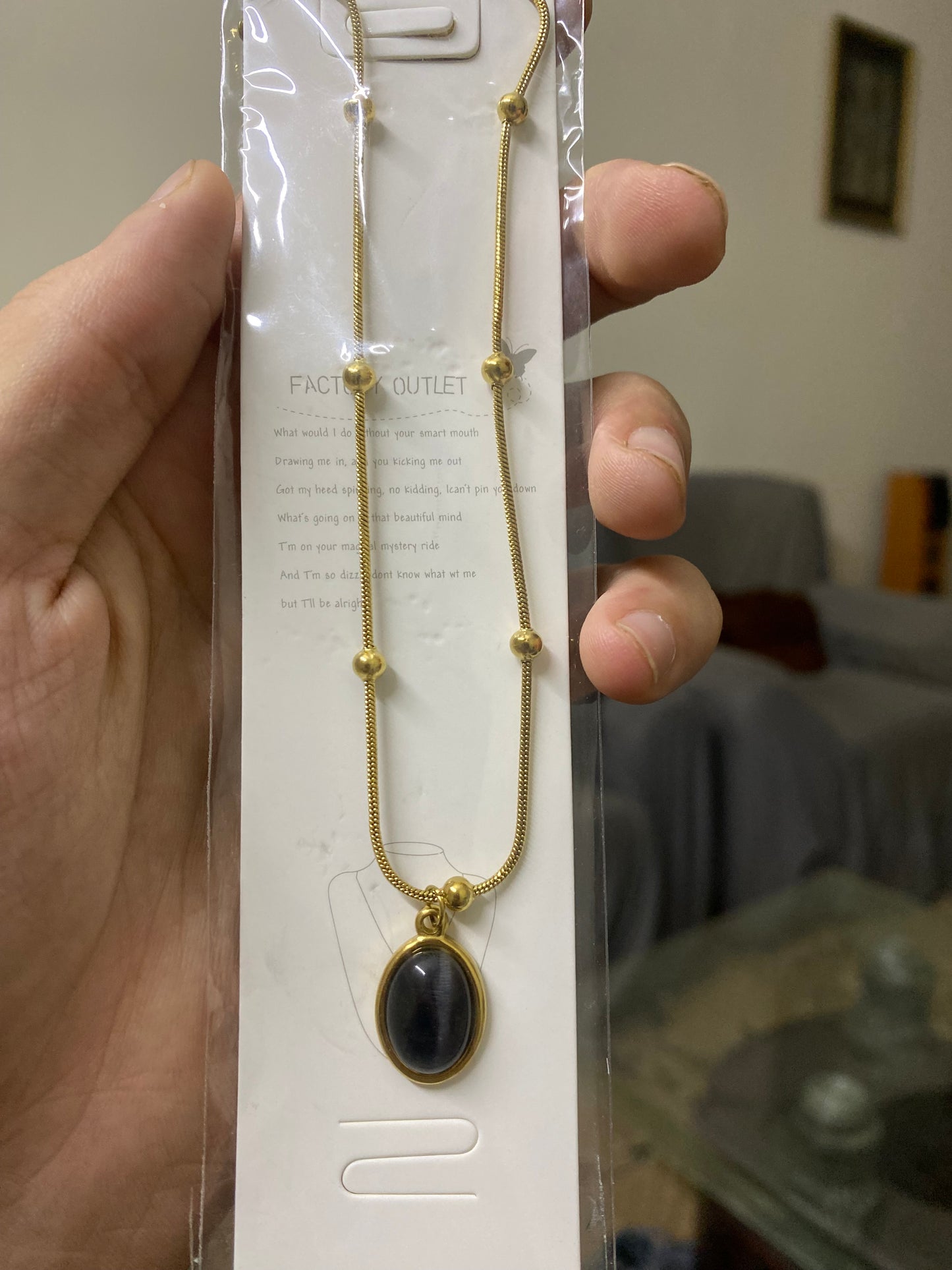 Colorful Oval Gemstone Choker Necklace on Gold Beaded Chain