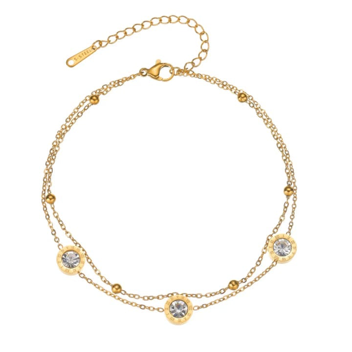 316L stainless steeldainty round diamond bracelet anklet