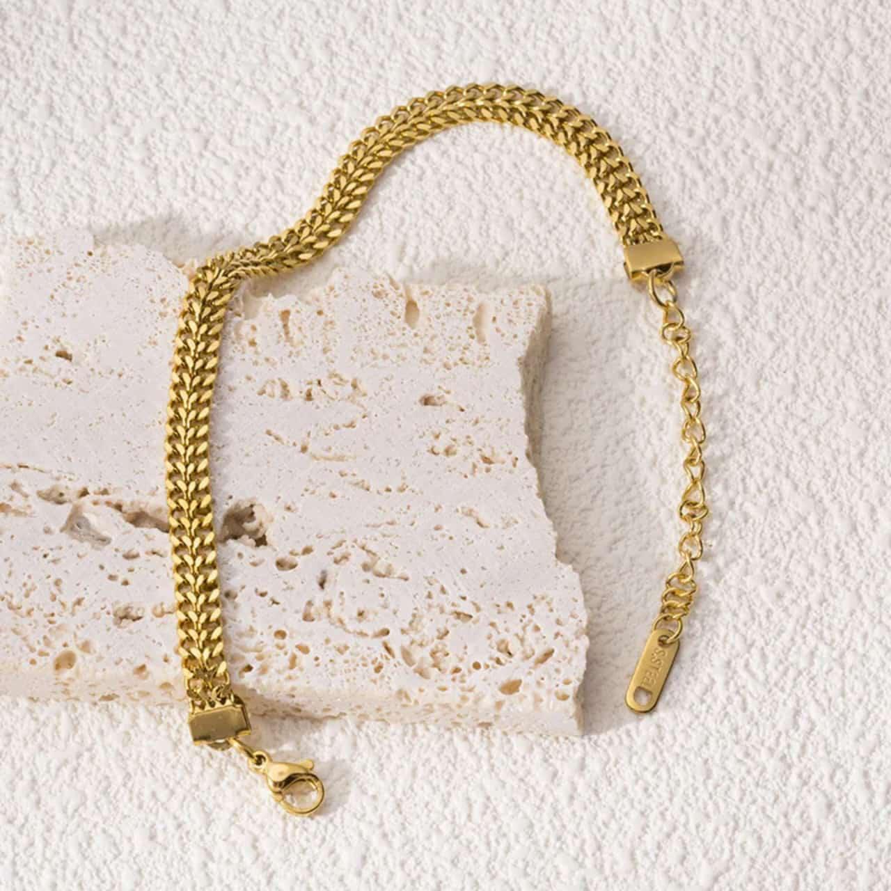 Elegant Gold Woven Flat Link Bracelet with Extender