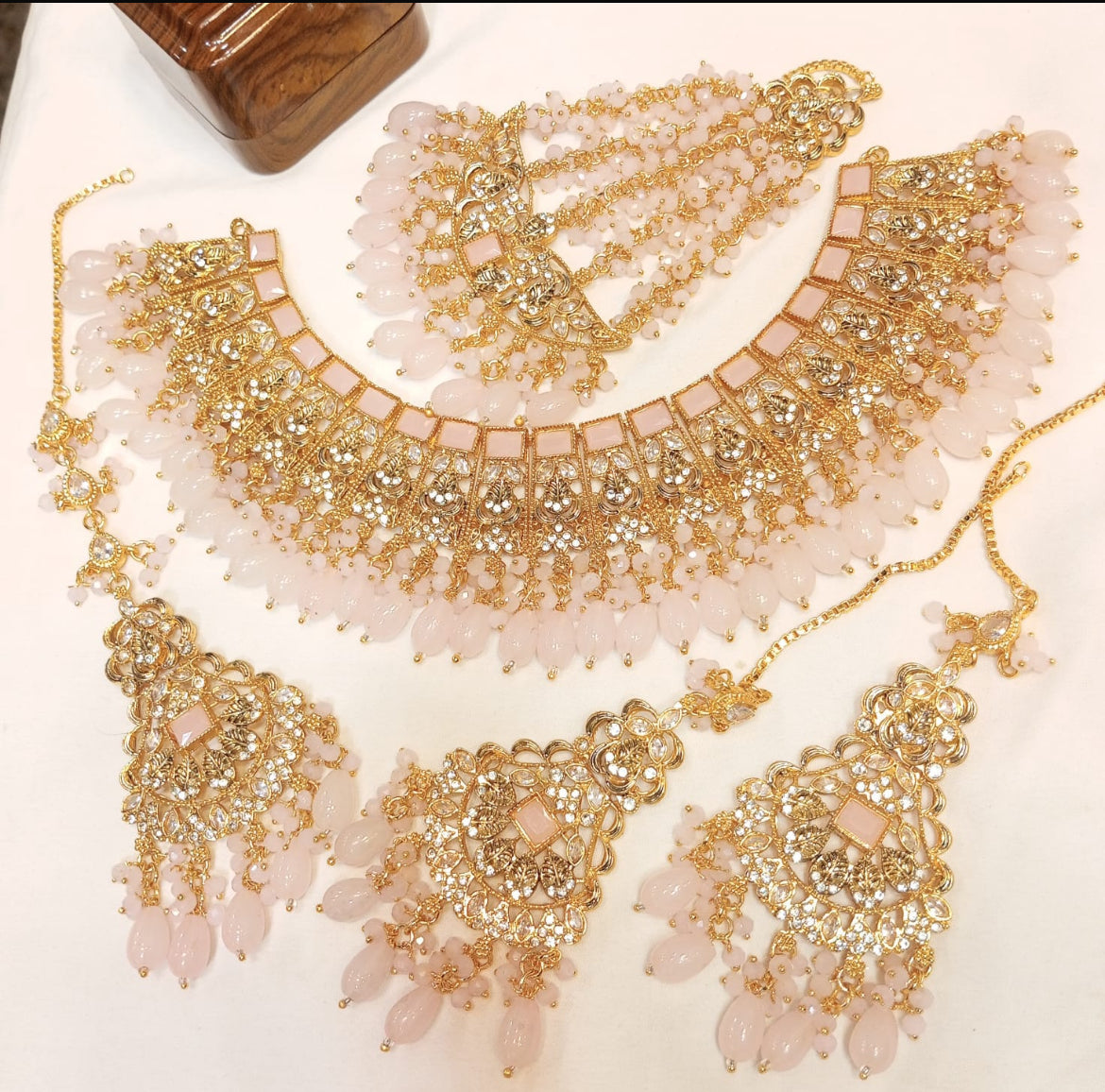 Dazzling Antique Bridal Necklace, Earrings, & Tikka Ensemble