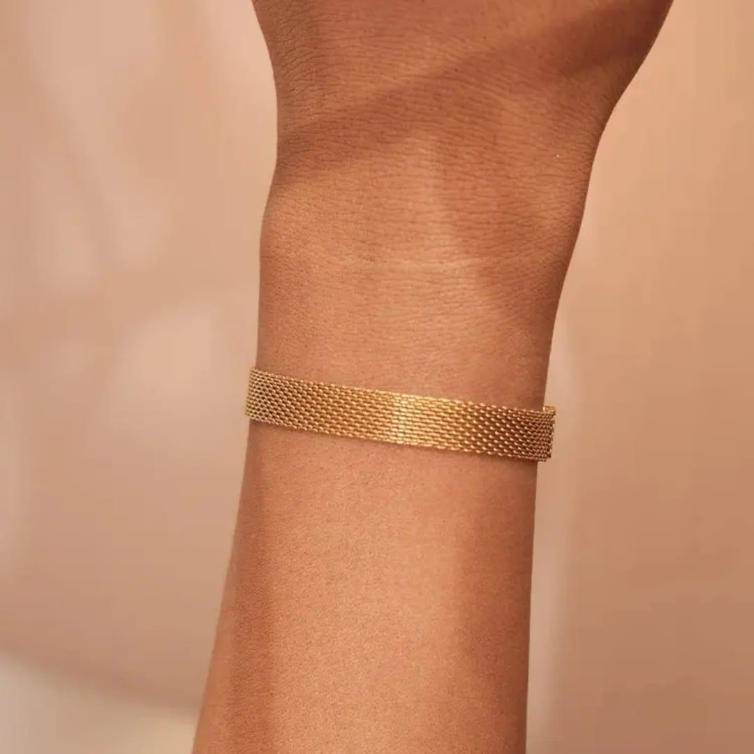 Gold Mesh Band Bracelet - Milanese Style Water-Resistant Cuff