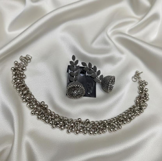 Steel necklace and jhumki