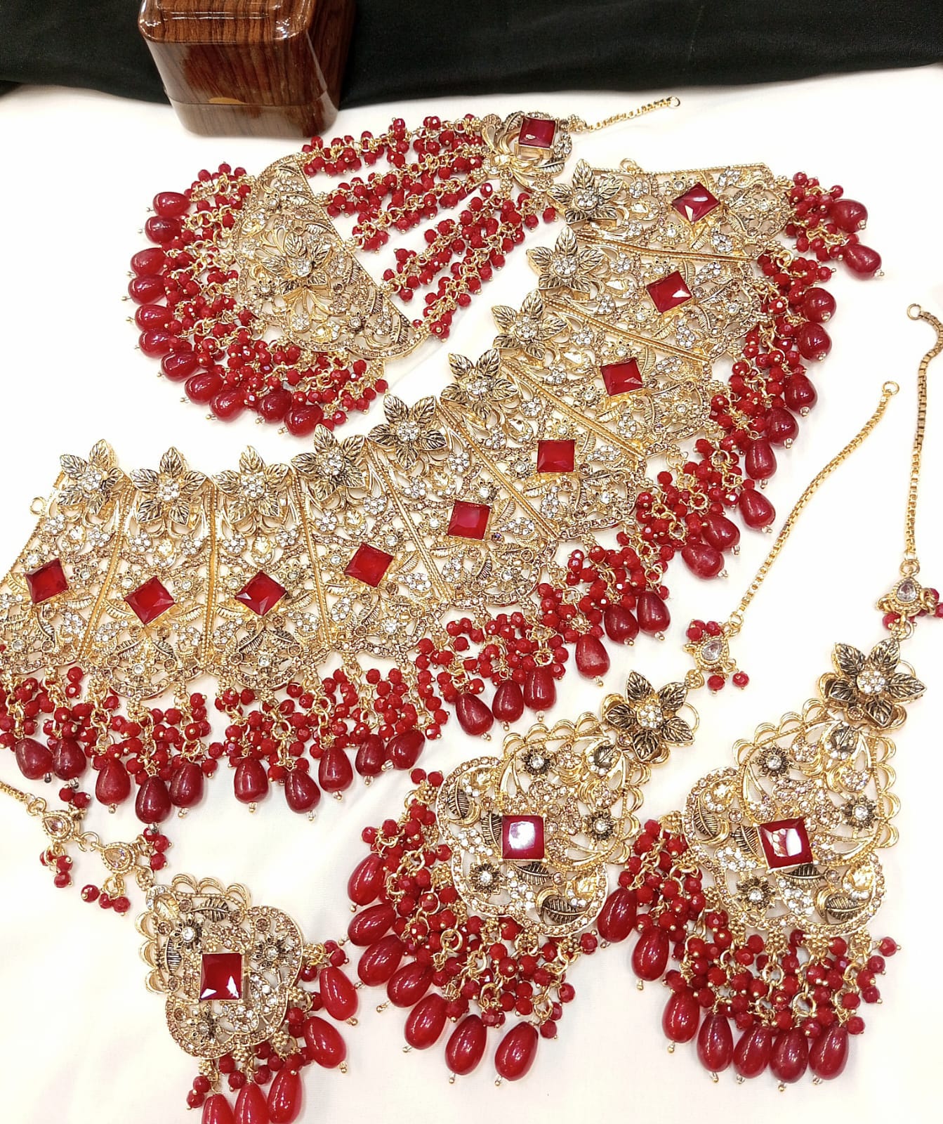 Intricate Kundan & Ruby Red Beaded Bridal Choker Set