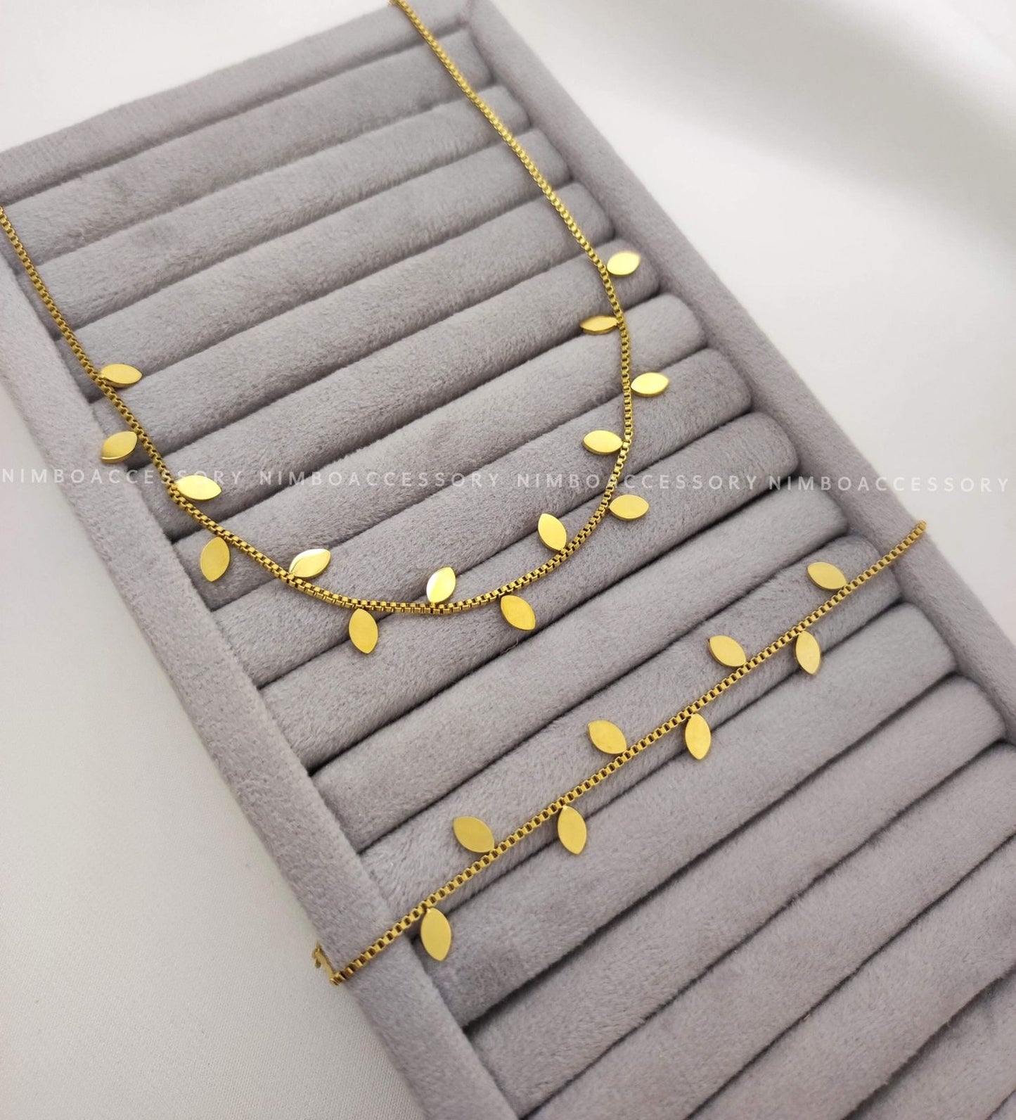 New trendy deisgn stainless steel Leaf charms set Necklace & Bracelet