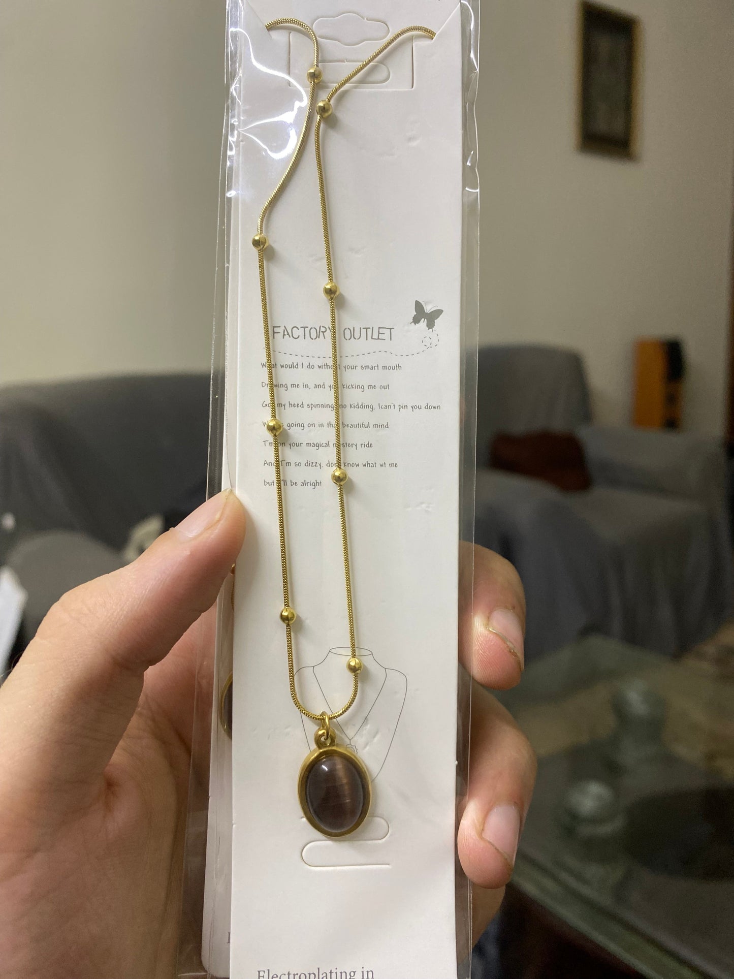 Colorful Oval Gemstone Choker Necklace on Gold Beaded Chain