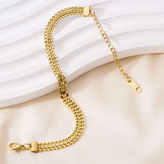 Elegant Gold Woven Flat Link Bracelet with Extender