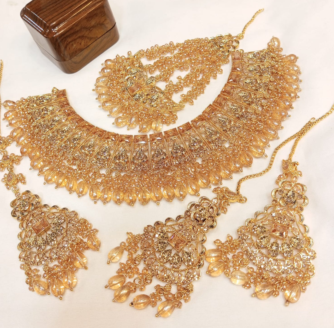 Dazzling Antique Bridal Necklace, Earrings, & Tikka Ensemble