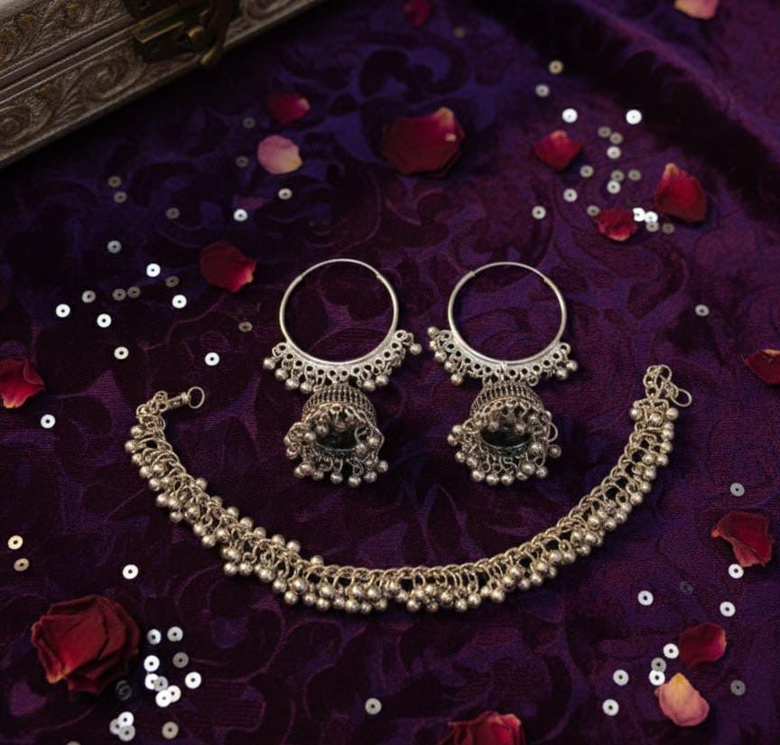 Steel necklace and jhumki