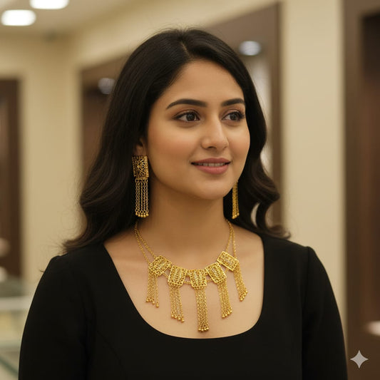 Gold plated luxury necklace with earrings