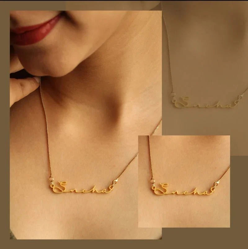 gold plated signature style name necklace jewellery india 865236