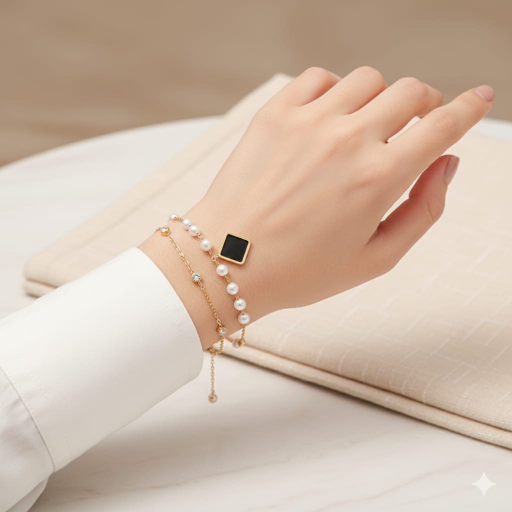 316L stainless steel pearl diamond bracelet