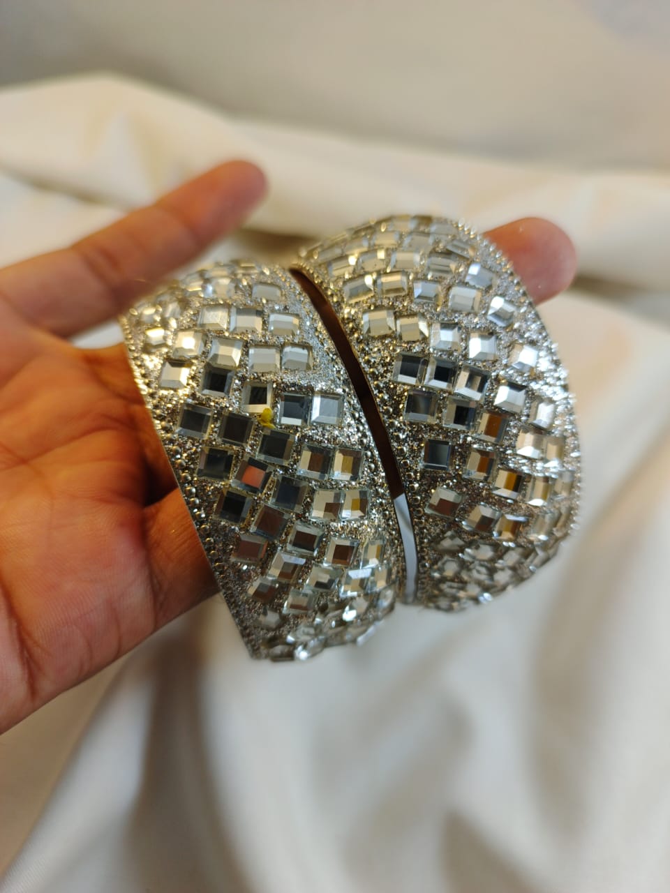 Bridal Silver Mirror Work Kada Bangle Set