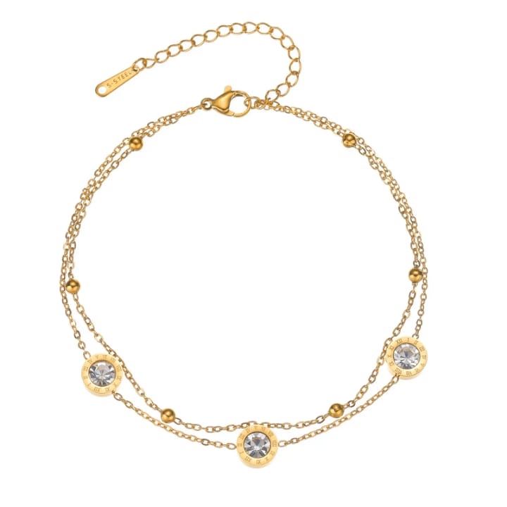 316L Stainless steeldainty round diamond bracelet and anklet