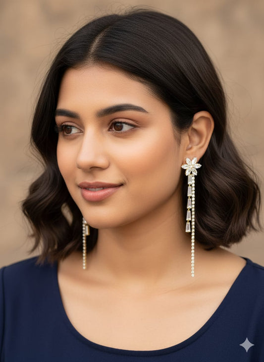 Western style zircon long earrings