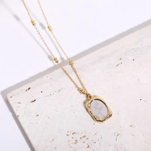 Gold Framed Rose Pendant Necklace