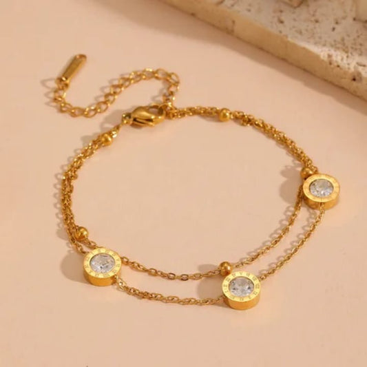 316L stainless steeldainty round diamond  bracelet anklet