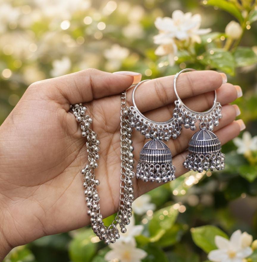 Steel necklace and jhumki