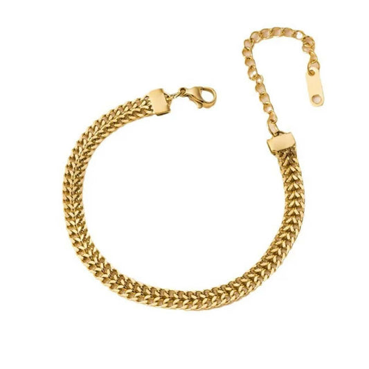 Elegant Gold Woven Flat Link Bracelet with Extender