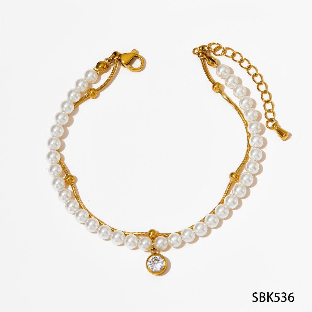 Stainless steel Double layer pearl anklet
