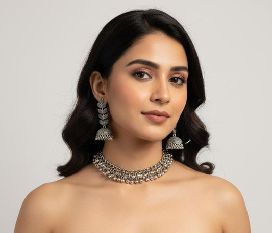 Steel necklace and jhumki