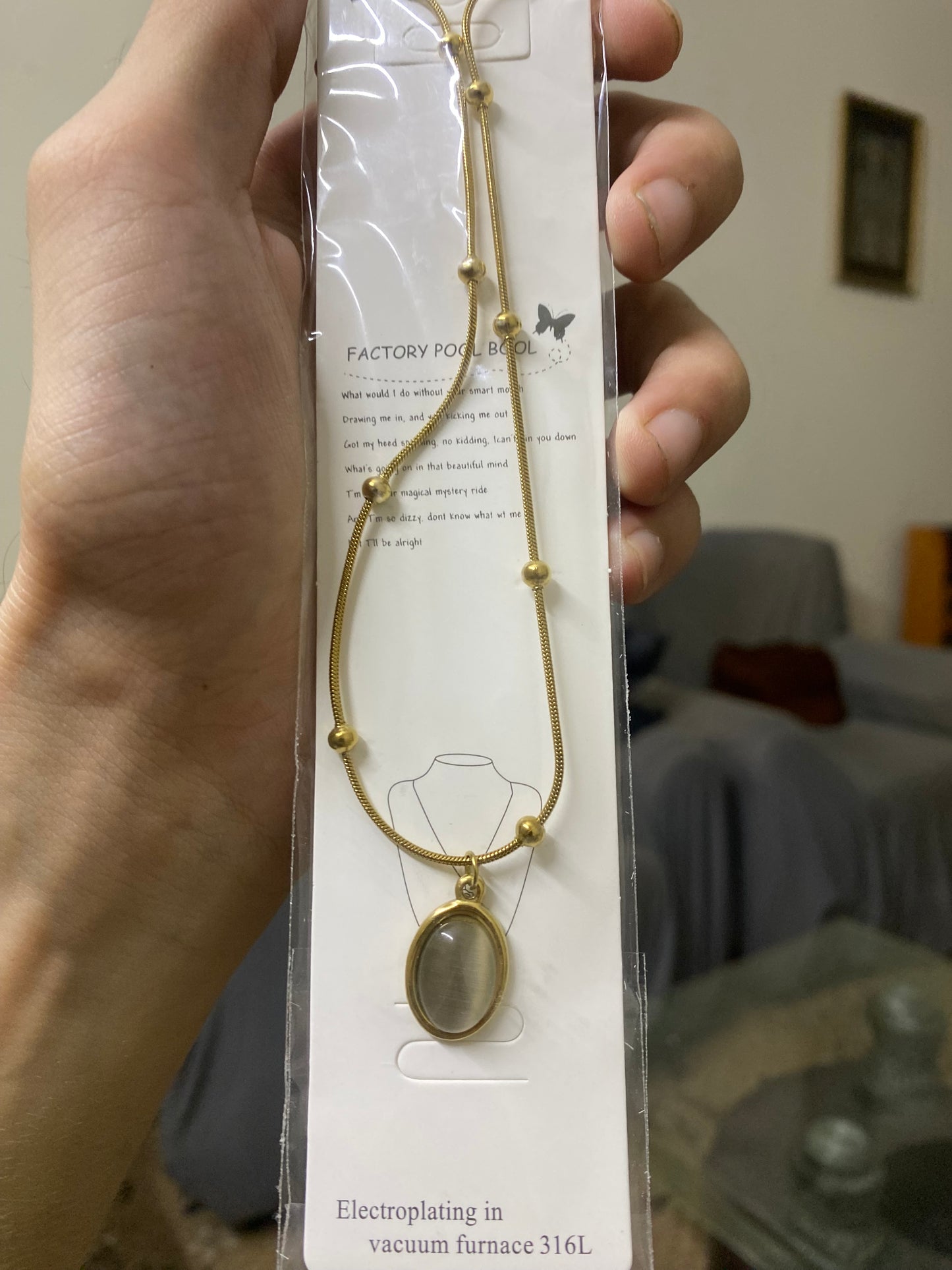 Colorful Oval Gemstone Choker Necklace on Gold Beaded Chain