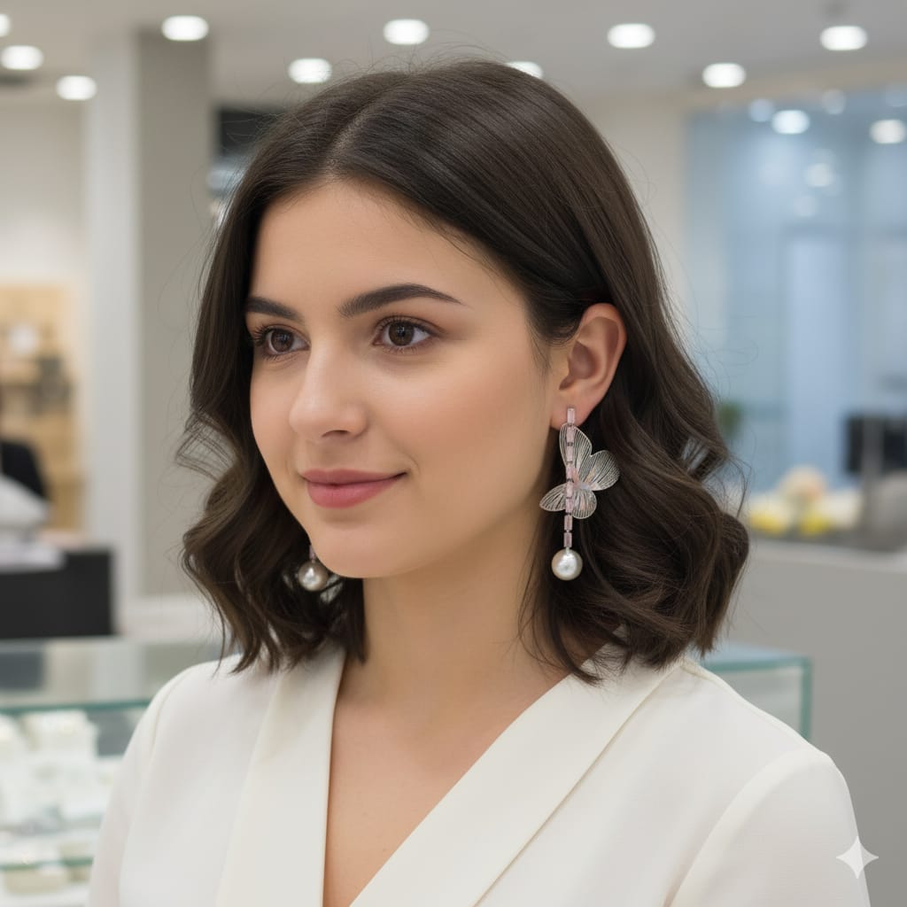 Beautiful Korean zircon earrings with pearl