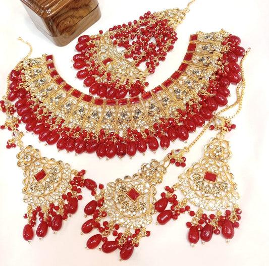 Dazzling Antique Bridal Necklace, Earrings, & Tikka Ensemble