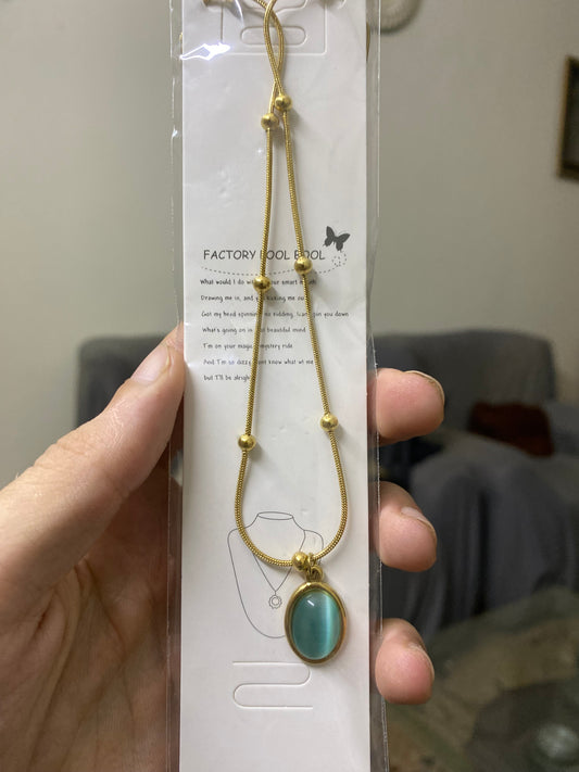 Colorful Oval Gemstone Choker Necklace on Gold Beaded Chain