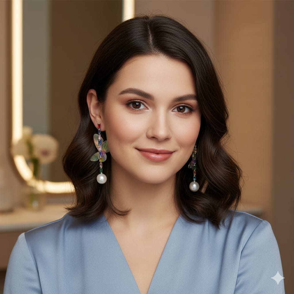 Beautiful Korean zircon earrings with pearl