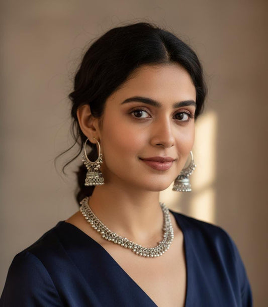 Steel necklace and jhumki