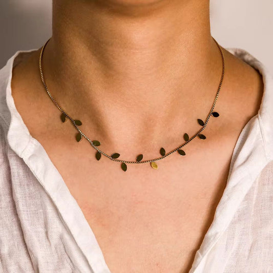 New trendy deisgn stainless steel Leaf charms set Necklace & Bracelet