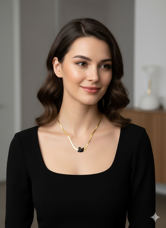 Chic Gold Flat Chain and Black Swan Necklace