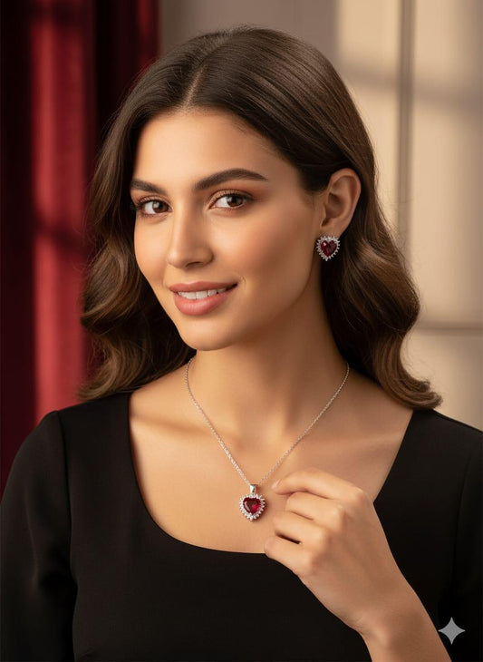 Zircon Red Heart Necklace set