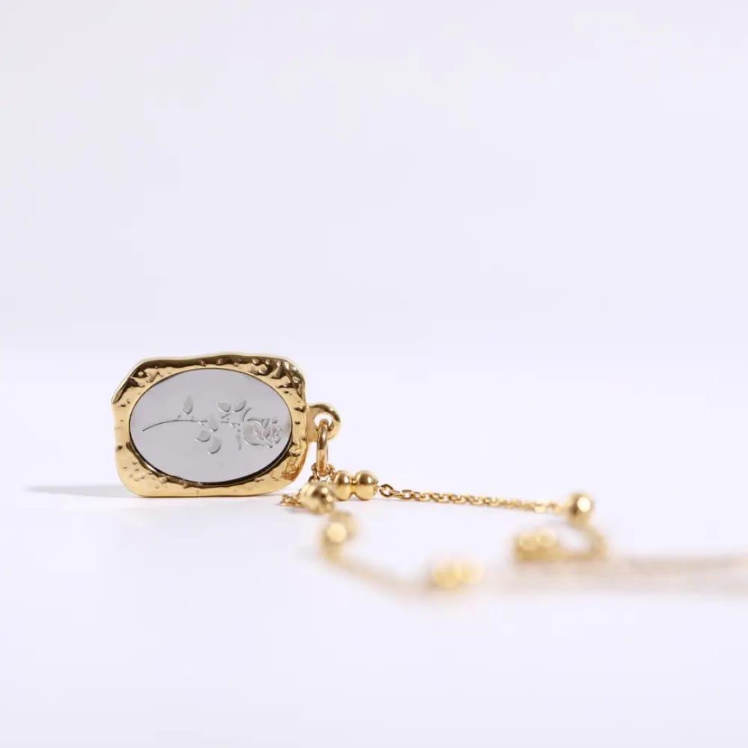 Gold Framed Rose Pendant Necklace