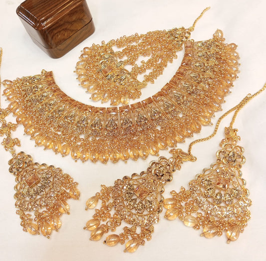 Dazzling Antique Bridal Necklace, Earrings, & Tikka Ensemble