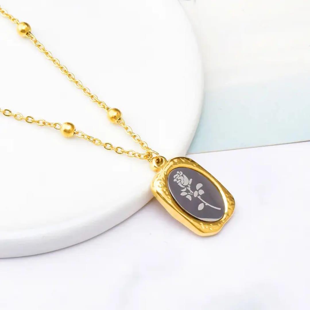 Gold Framed Rose Pendant Necklace
