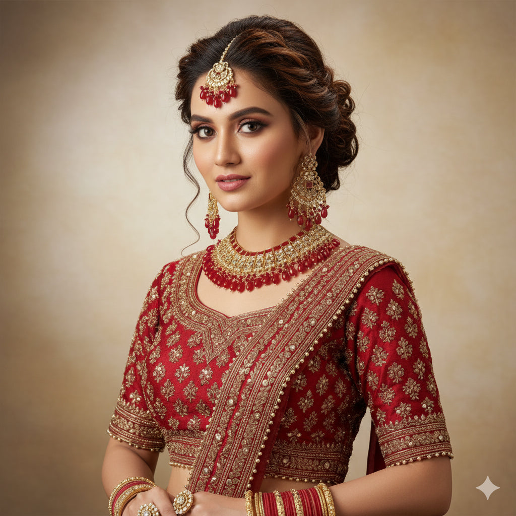 Dazzling Antique Bridal Necklace, Earrings, & Tikka Ensemble