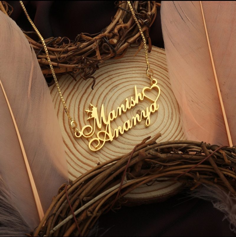 crown heart style couple name necklace jewellery india 273369