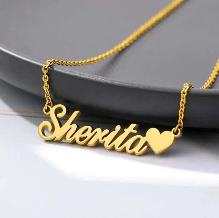 gold plated beautiful heart name necklace jewellery india 484799