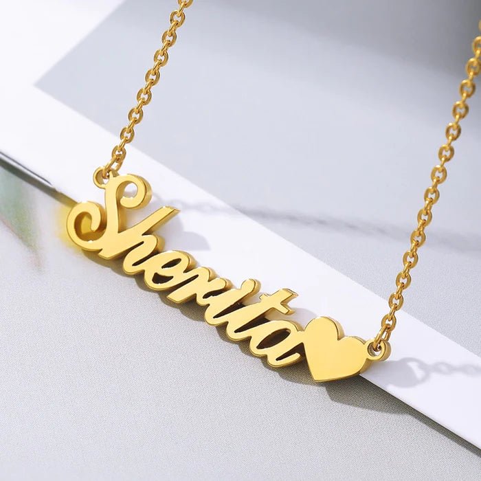 gold plated beautiful heart name necklace jewellery india 578256