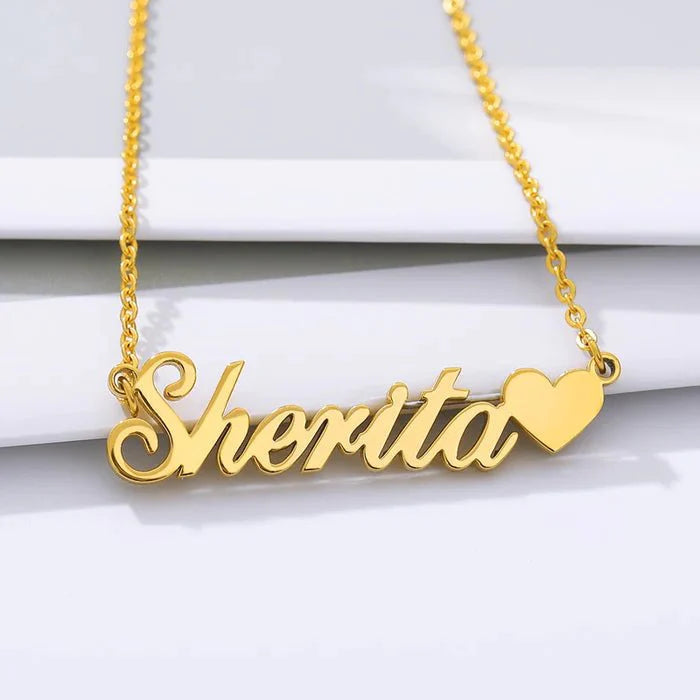 gold plated beautiful heart name necklace jewellery india 693059