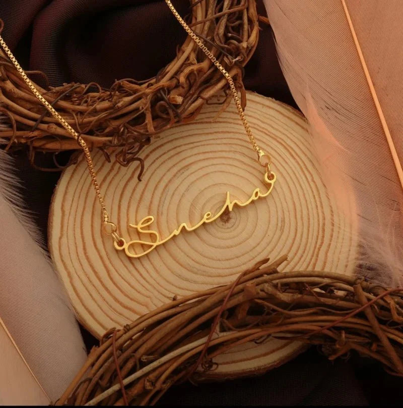 gold plated signature style name necklace jewellery india 134828