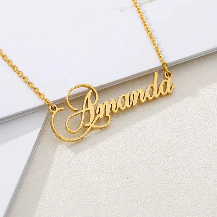 gold plated stylish name necklace jewellery india 457389