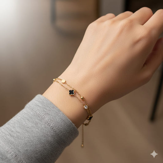 316L Stainless Steel clover diamond  bracelet